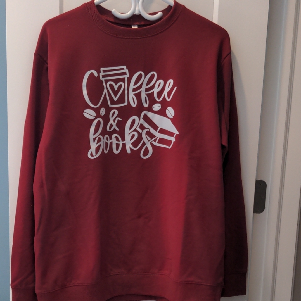 Red Crewneck Sweatshirt - Coffee & Books Design